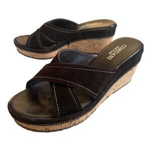 Cordani suede & Cork Platform Mule Wedge Slides dark brown sz 10